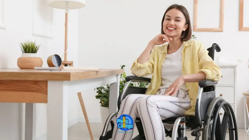 a person in a wheelchair smiling at the camera
