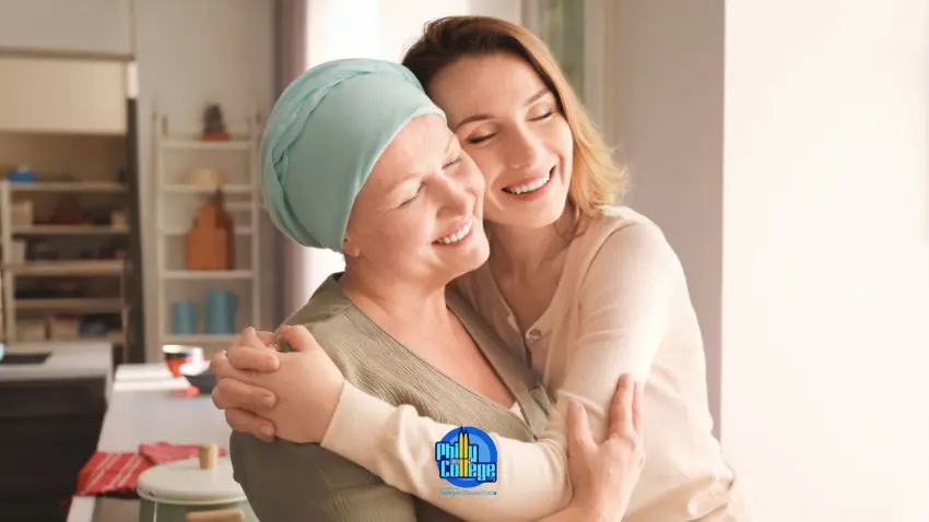 two people hugging each other in a kitchen