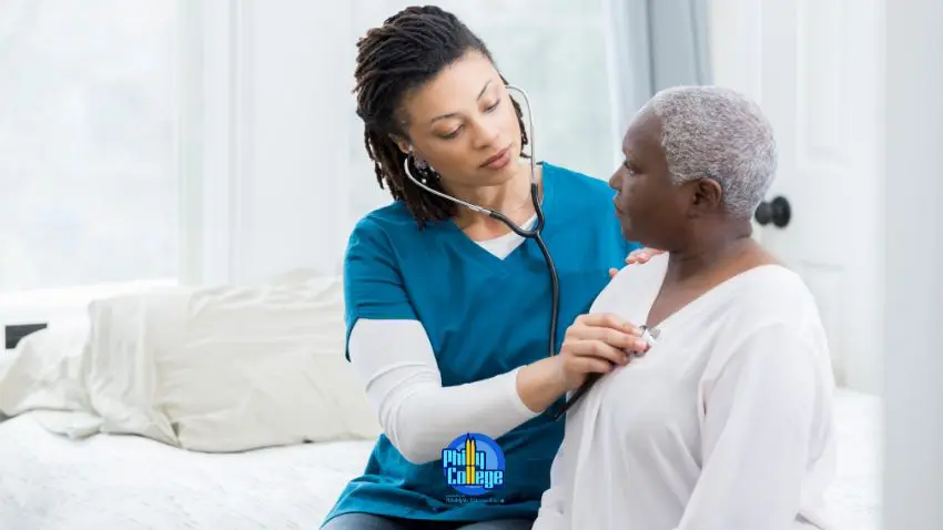 a nurse examining a person's chest with a stethoscope