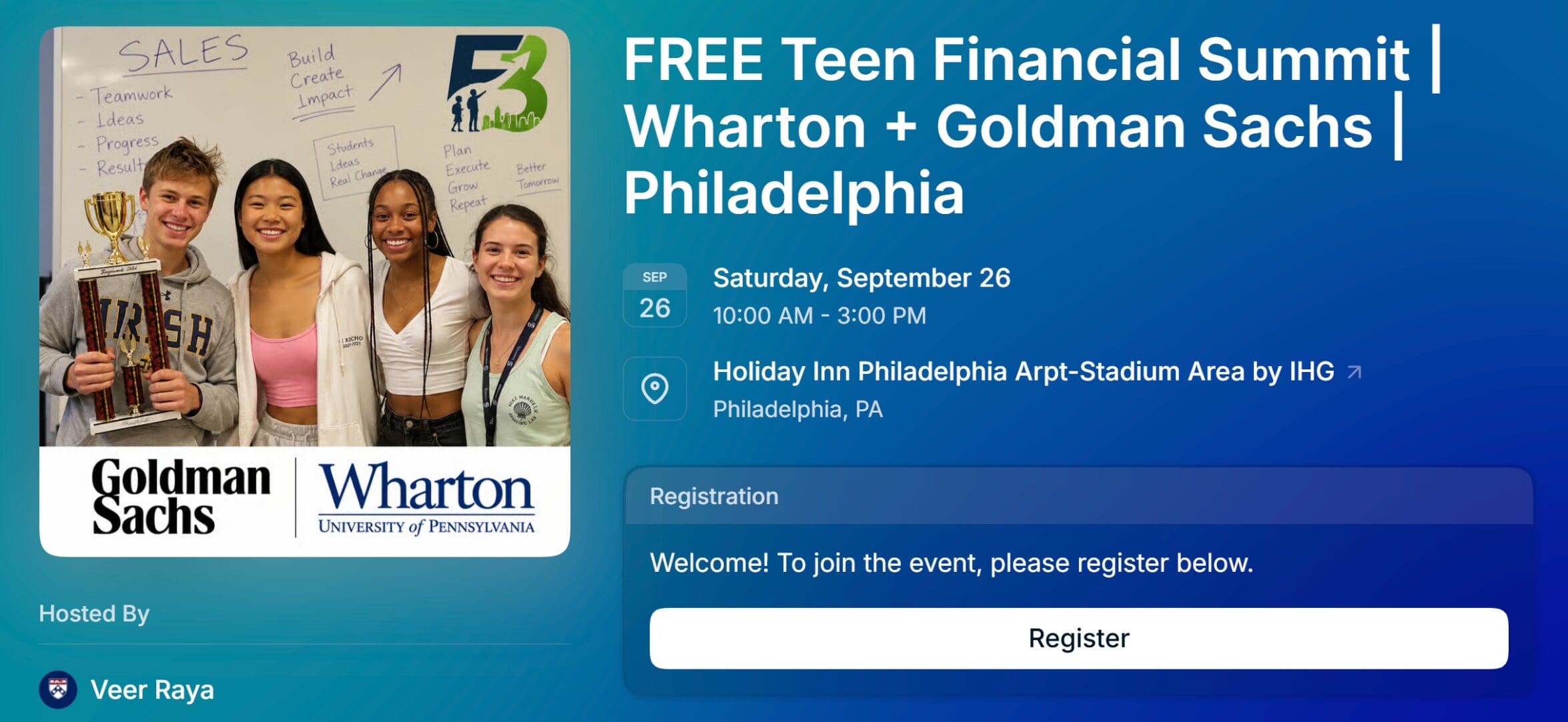 FREE Teen Financial Summit hosted by Wharton and Goldman Sachs