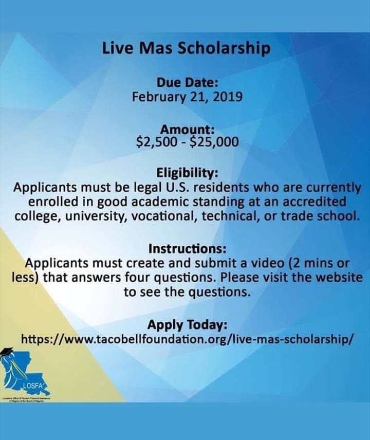 live mas scholarship 2021 deadline