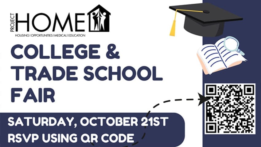 Project HOME's College and Trade School Fair, Top Half of Flyer with QR code