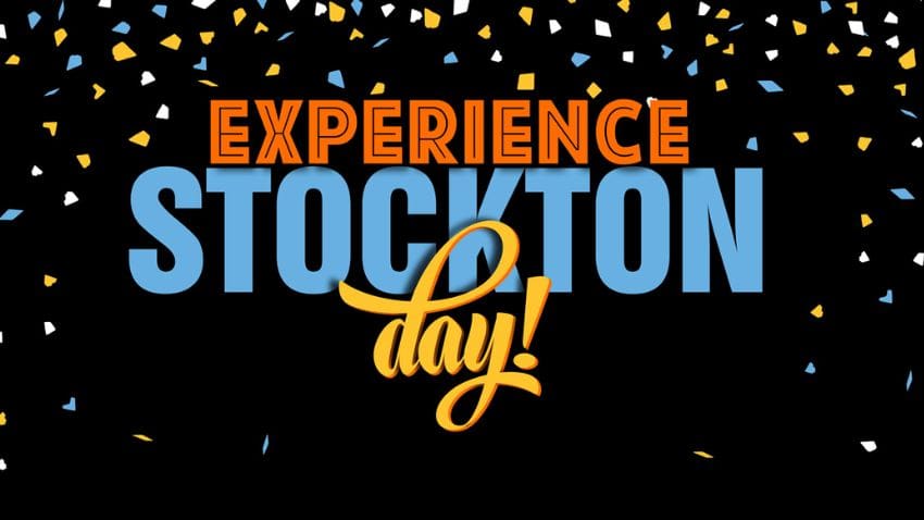 experience stockton day graphic with confetti